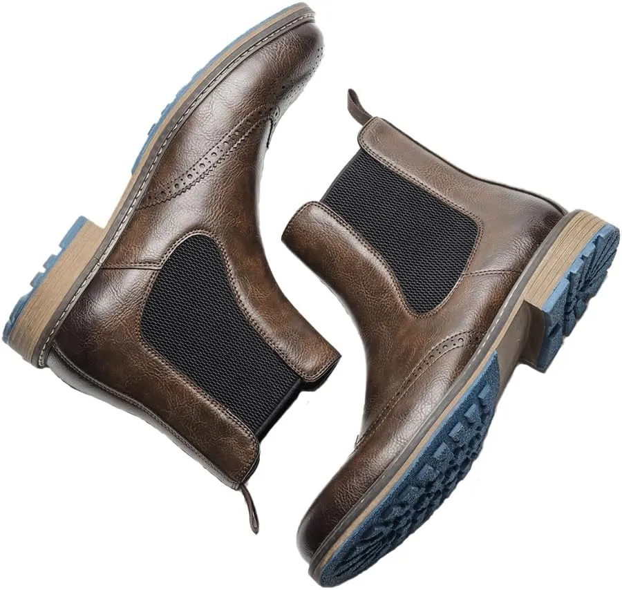 Harssidanzar Mens Chelsea Boots,Stylish and Comfort Leather Slip On Casual Dress Boots Slip-On Boots Shoes for Men KM304US