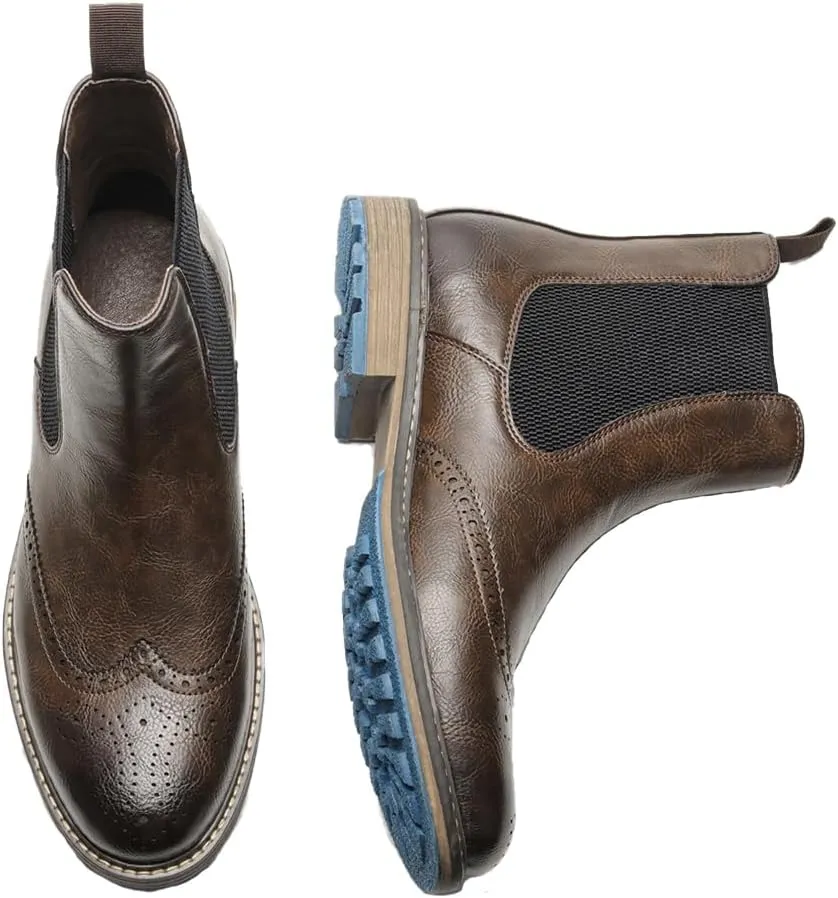 Harssidanzar Mens Chelsea Boots,Stylish and Comfort Leather Slip On Casual Dress Boots Slip-On Boots Shoes for Men KM304US