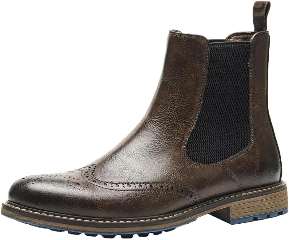 Harssidanzar Mens Chelsea Boots,Stylish and Comfort Leather Slip On Casual Dress Boots Slip-On Boots Shoes for Men KM304US