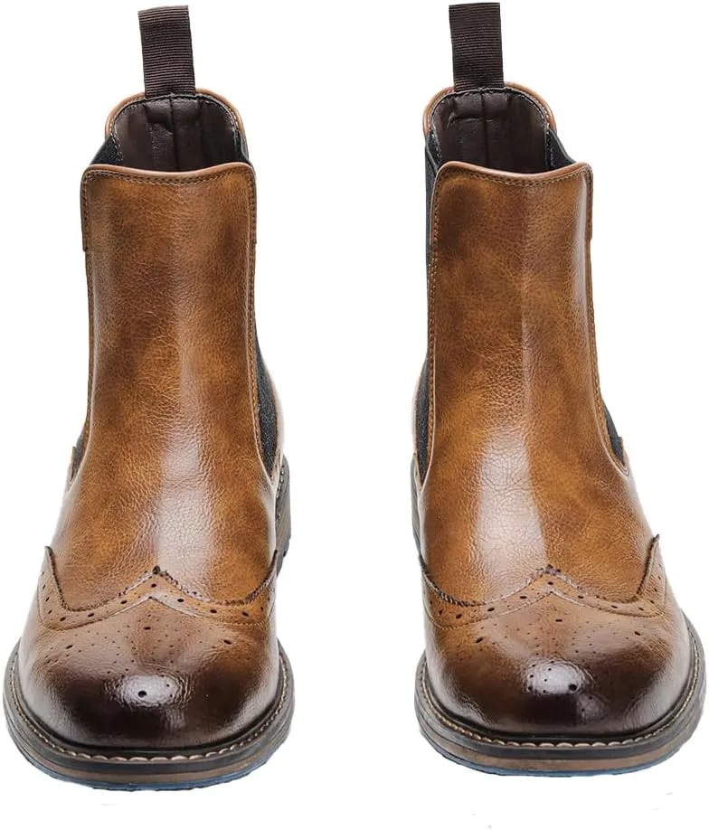 Harssidanzar Mens Chelsea Boots,Stylish and Comfort Leather Slip On Casual Dress Boots Slip-On Boots Shoes for Men KM304US