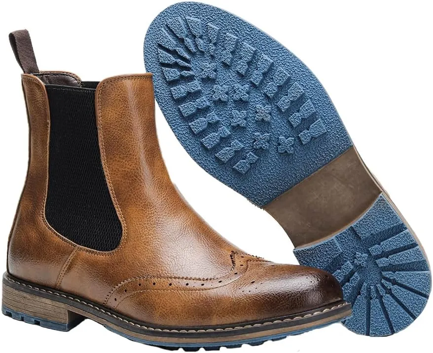 Harssidanzar Mens Chelsea Boots,Stylish and Comfort Leather Slip On Casual Dress Boots Slip-On Boots Shoes for Men KM304US