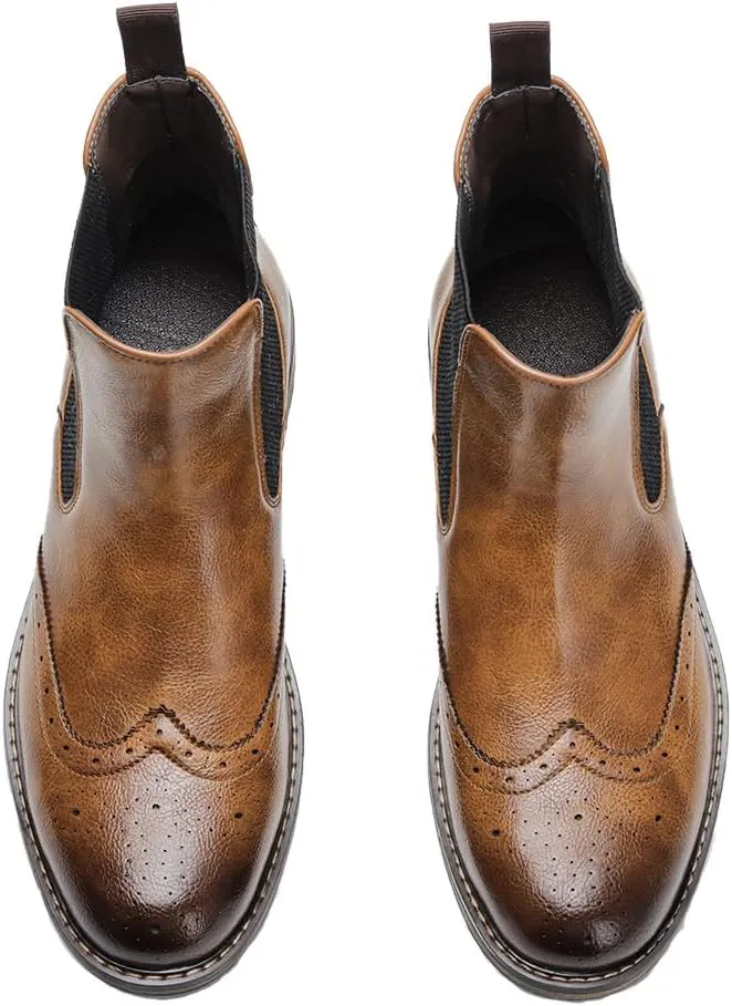 Harssidanzar Mens Chelsea Boots,Stylish and Comfort Leather Slip On Casual Dress Boots Slip-On Boots Shoes for Men KM304US