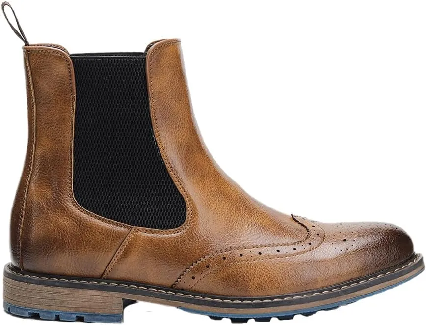 Harssidanzar Mens Chelsea Boots,Stylish and Comfort Leather Slip On Casual Dress Boots Slip-On Boots Shoes for Men KM304US