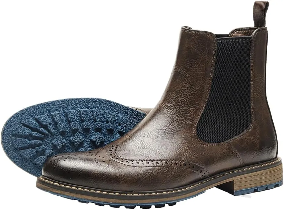 Harssidanzar Mens Chelsea Boots,Stylish and Comfort Leather Slip On Casual Dress Boots Slip-On Boots Shoes for Men KM304US