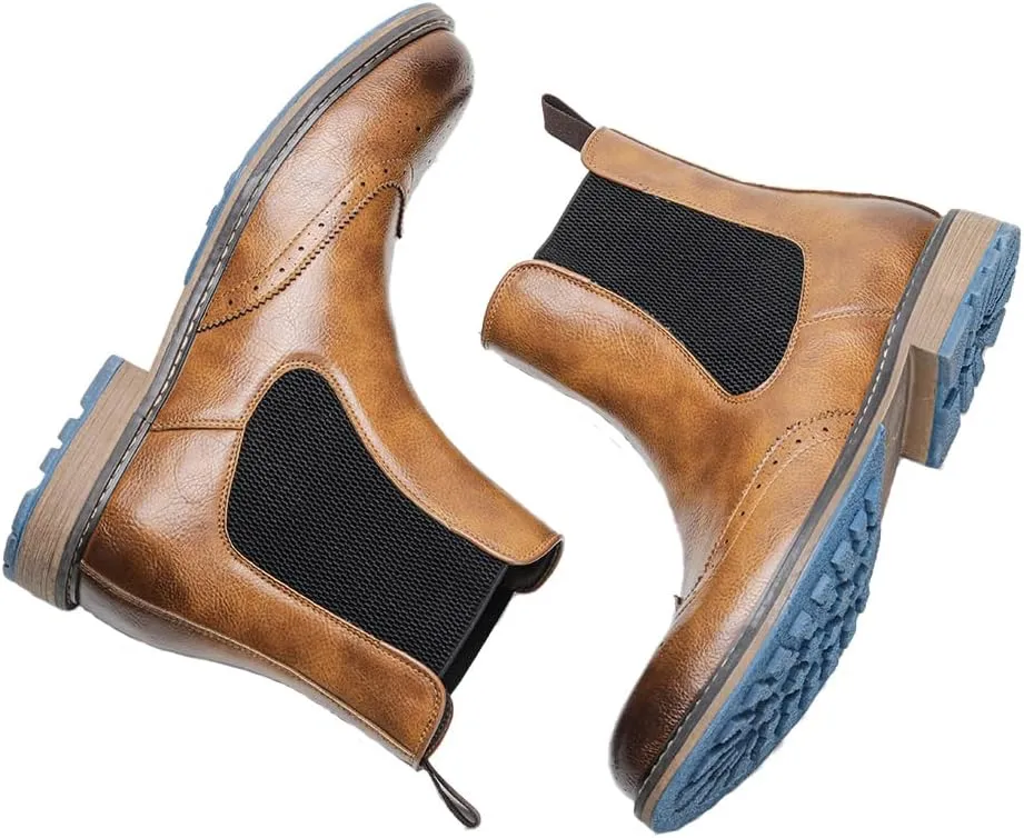 Harssidanzar Mens Chelsea Boots,Stylish and Comfort Leather Slip On Casual Dress Boots Slip-On Boots Shoes for Men KM304US