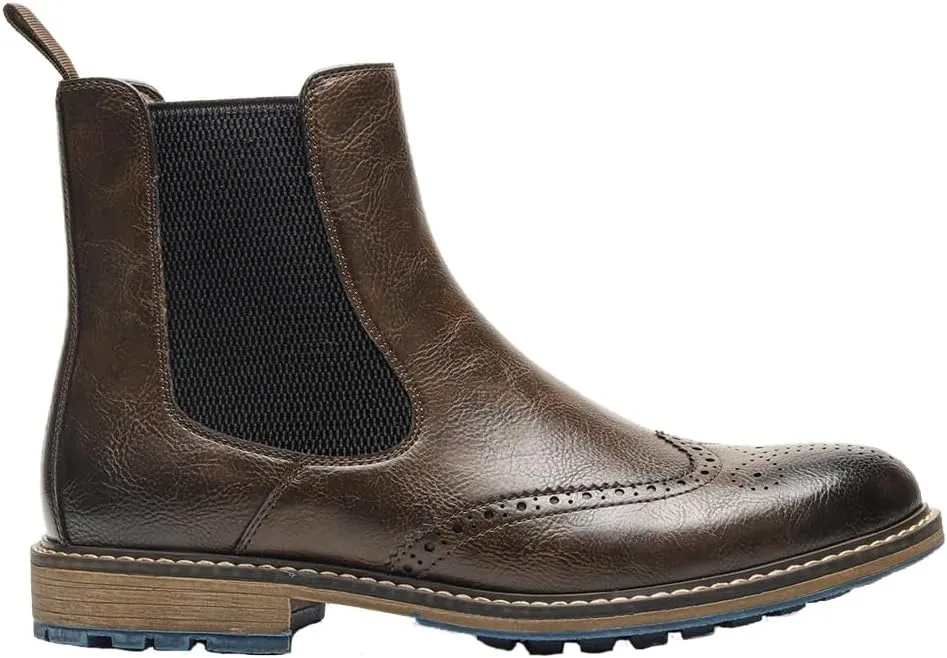 Harssidanzar Mens Chelsea Boots,Stylish and Comfort Leather Slip On Casual Dress Boots Slip-On Boots Shoes for Men KM304US