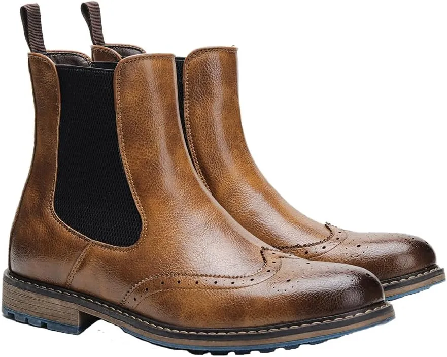 Harssidanzar Mens Chelsea Boots,Stylish and Comfort Leather Slip On Casual Dress Boots Slip-On Boots Shoes for Men KM304US