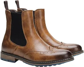 Harssidanzar Mens Chelsea Boots,Stylish and Comfort Leather Slip On Casual Dress Boots Slip-On Boots Shoes for Men KM304US