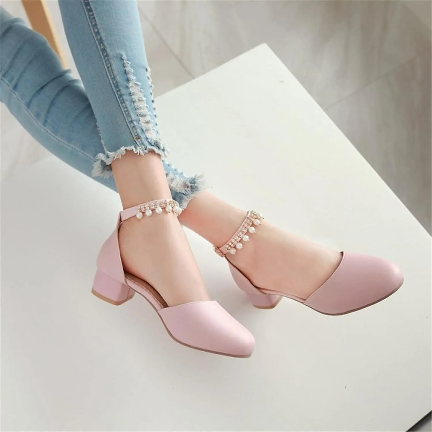 High Heel Closed Pointed Toe Sandals for Girls Kids Ankle Strap Beaded Pearl Formal Shoes Fancy Wedding Basic