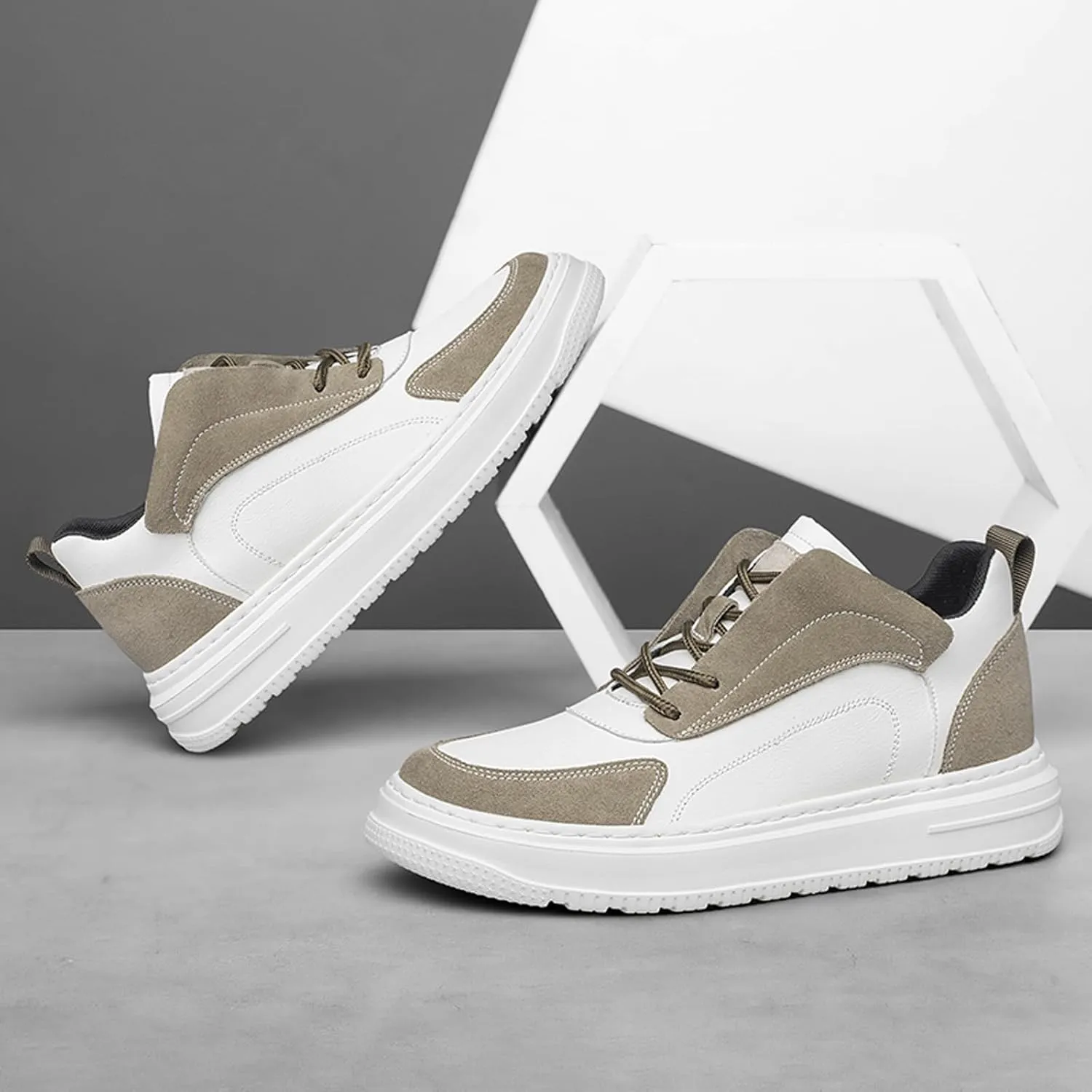 ihinzry Mens Elevator Sneakers Invisible Height Increasing 2.40 Inches Taller Suede Leather Elevator Shoes Lace up Casual Sports Shoes Men's Fashion Sneakers