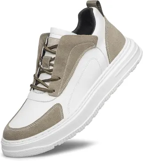 ihinzry Mens Elevator Sneakers Invisible Height Increasing 2.40 Inches Taller Suede Leather Elevator Shoes Lace up Casual Sports Shoes Men's Fashion Sneakers