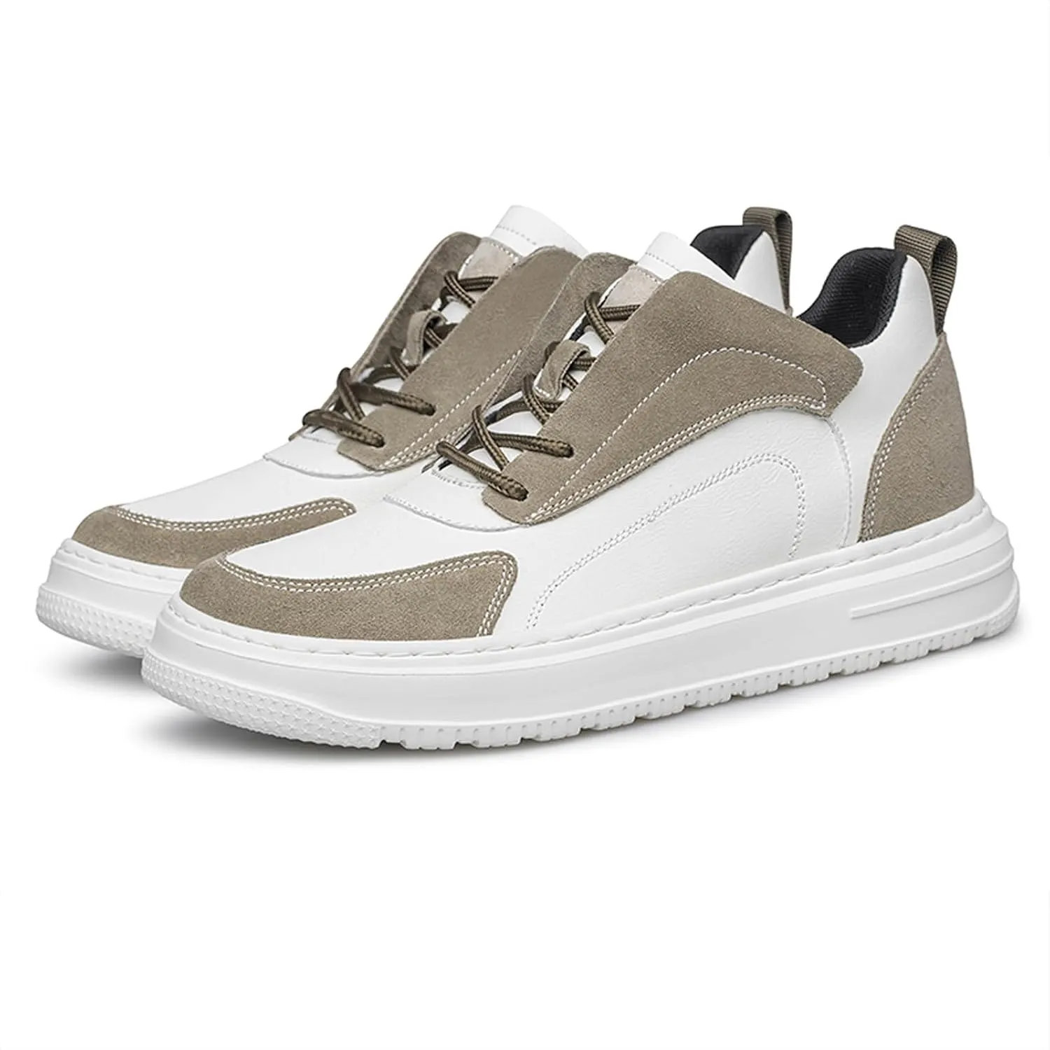 ihinzry Mens Elevator Sneakers Invisible Height Increasing 2.40 Inches Taller Suede Leather Elevator Shoes Lace up Casual Sports Shoes Men's Fashion Sneakers