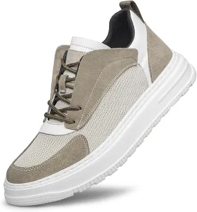 ihinzry Mens Elevator Sneakers Invisible Height Increasing 2.40 Inches Taller Suede Leather Elevator Shoes Lace up Casual Sports Shoes Men's Fashion Sneakers