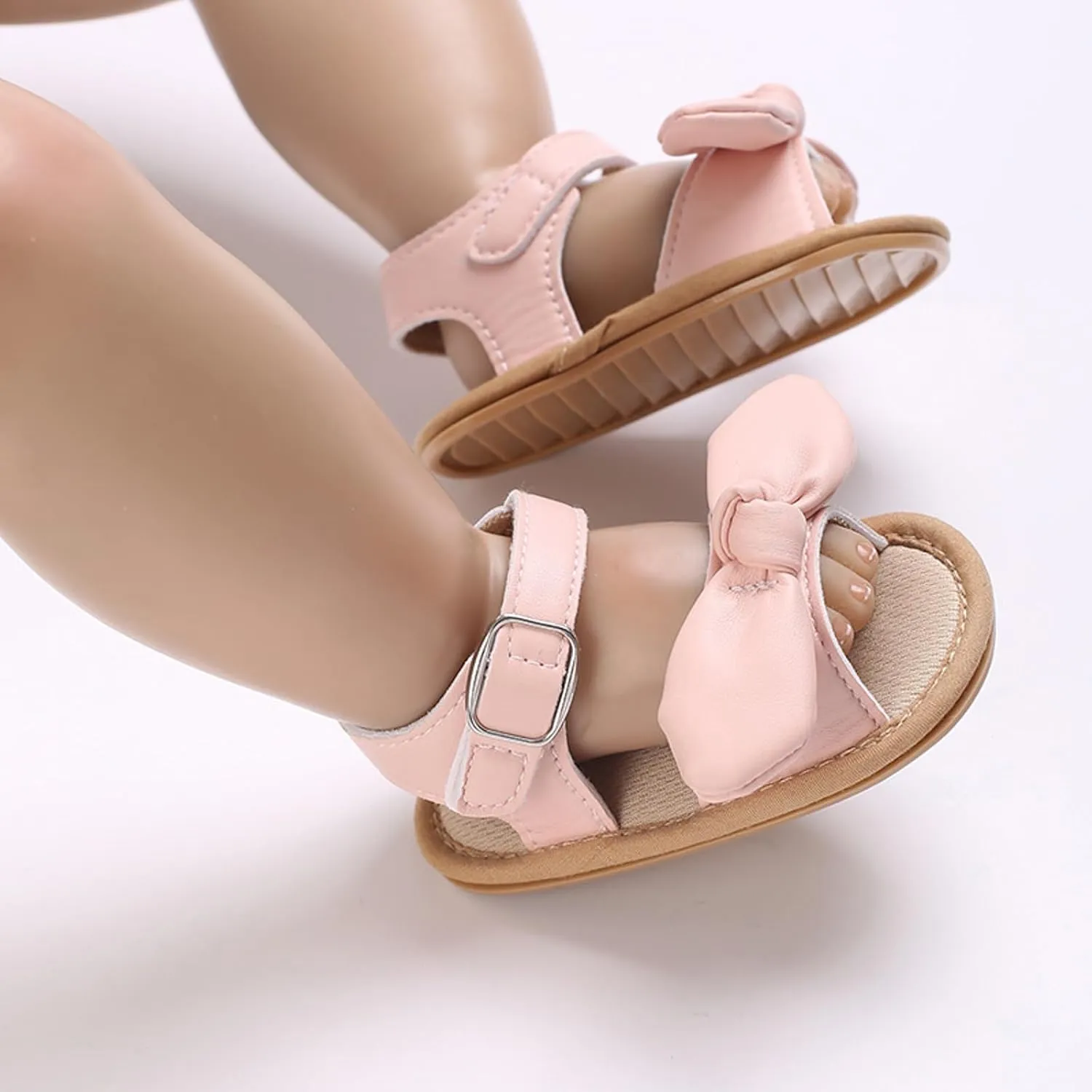 Infant Toddler Beach Shoes Summer Girls Flat Sandals Lightweight Open Toe Breathable Comfortable Bow (Pink, 5 Infant)