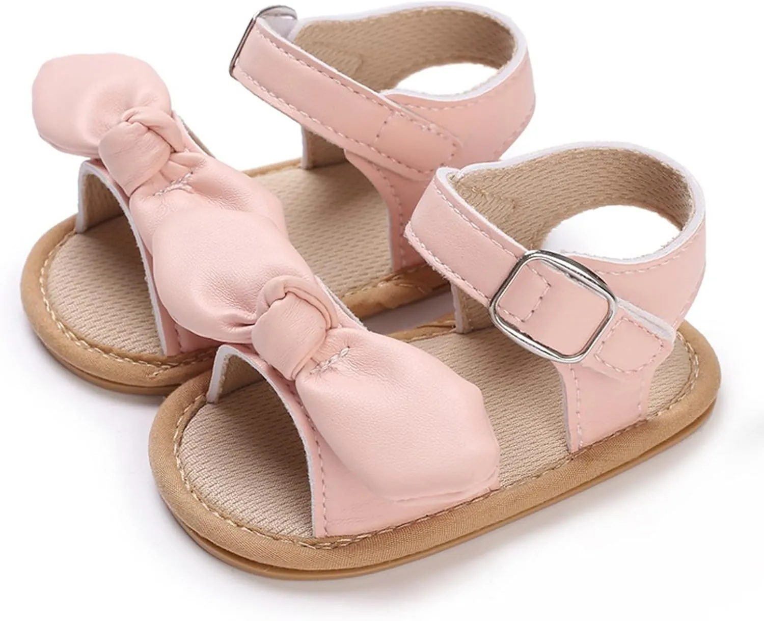 Infant Toddler Beach Shoes Summer Girls Flat Sandals Lightweight Open Toe Breathable Comfortable Bow (Pink, 5 Infant)