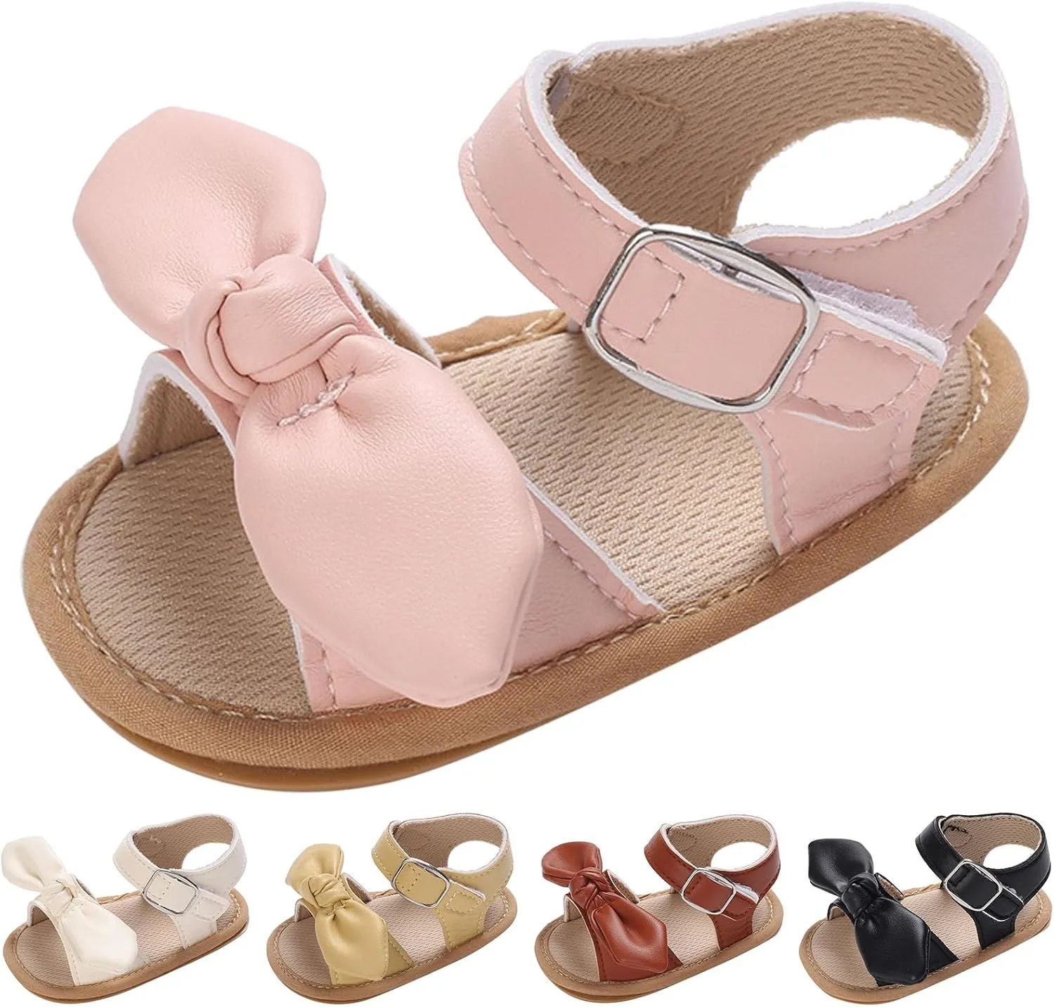 Infant Toddler Beach Shoes Summer Girls Flat Sandals Lightweight Open Toe Breathable Comfortable Bow (Pink, 5 Infant)