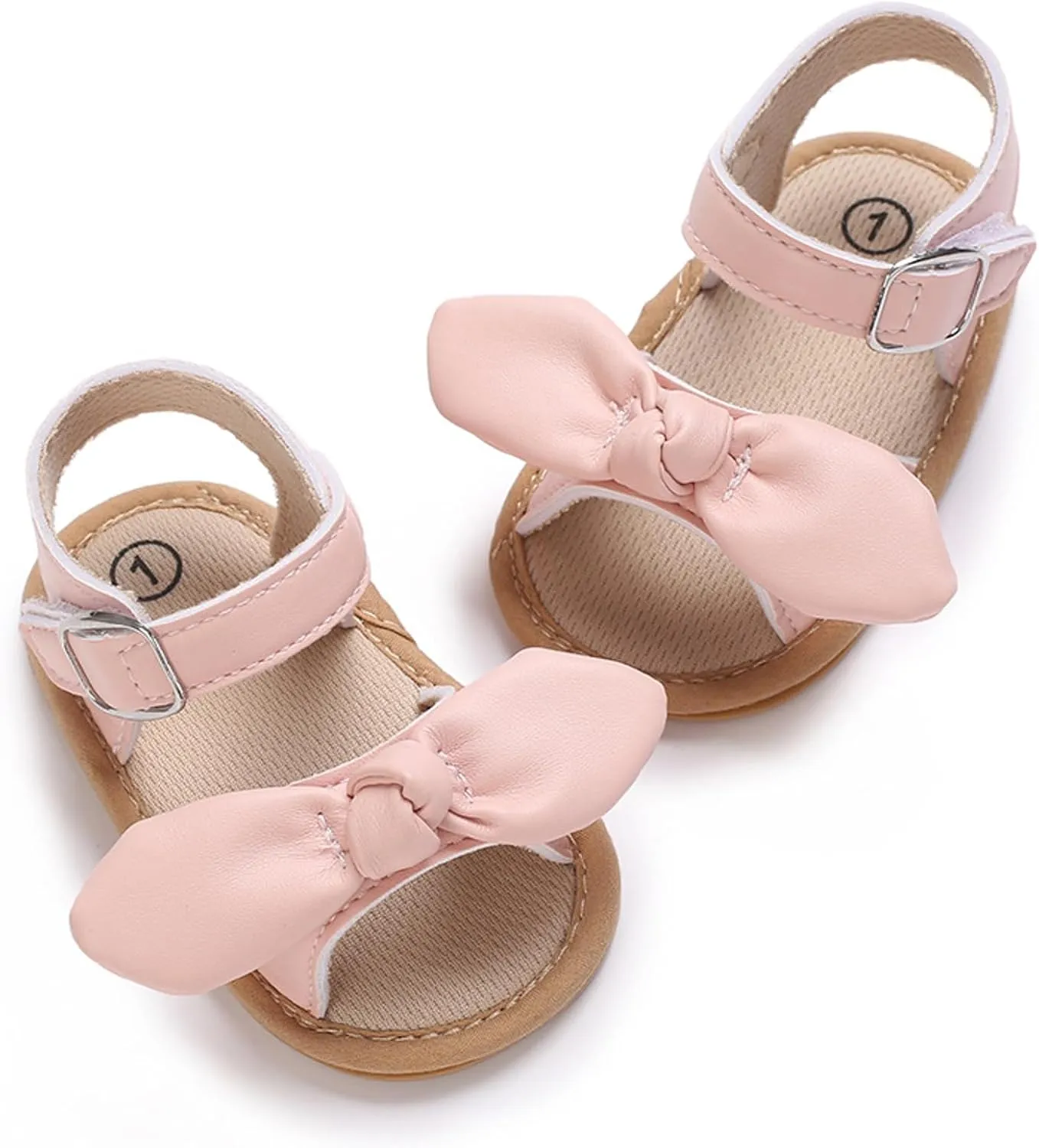 Infant Toddler Beach Shoes Summer Girls Flat Sandals Lightweight Open Toe Breathable Comfortable Bow (Pink, 5 Infant)