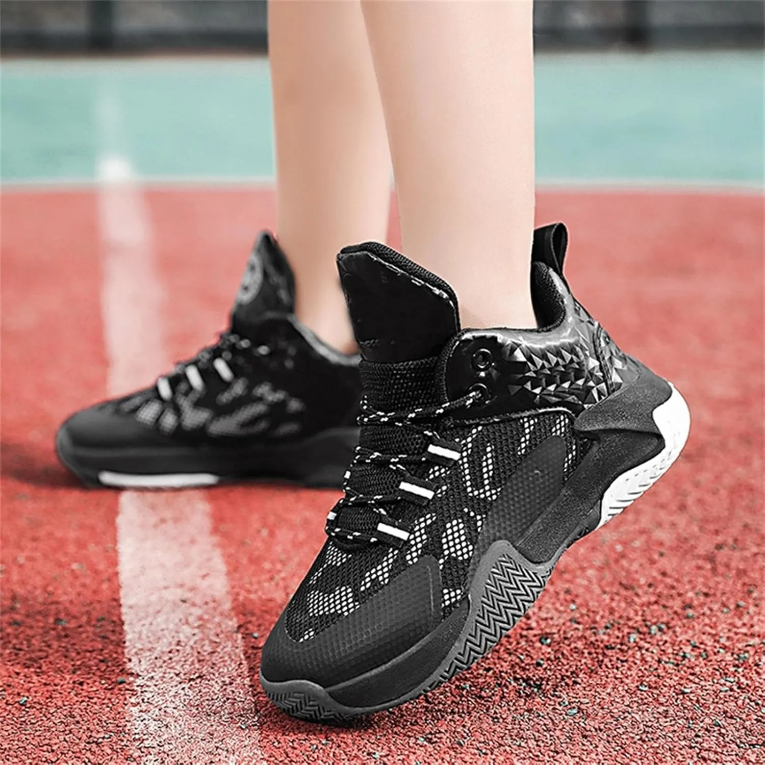Kid's Basketball High Top Sneakers Boys Girls Comfort Lace-Up Breathable Walking Slip On Sneakers Sports Running Shoes
