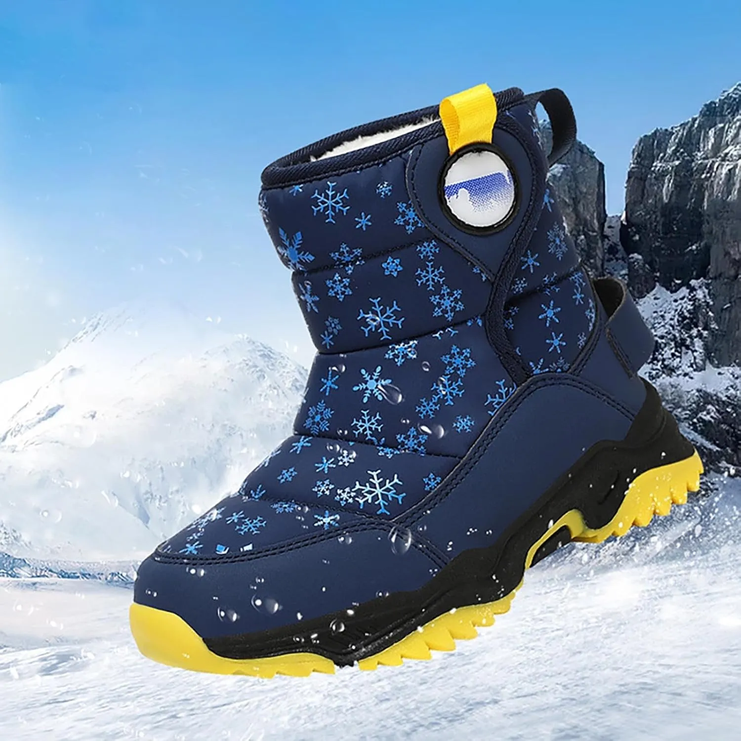 Kids Boy Girl Snow Boots Winter Outdoor Water Proof with Fr Lined Cold-Weather Mid Calf Snow Slip esistant Boots