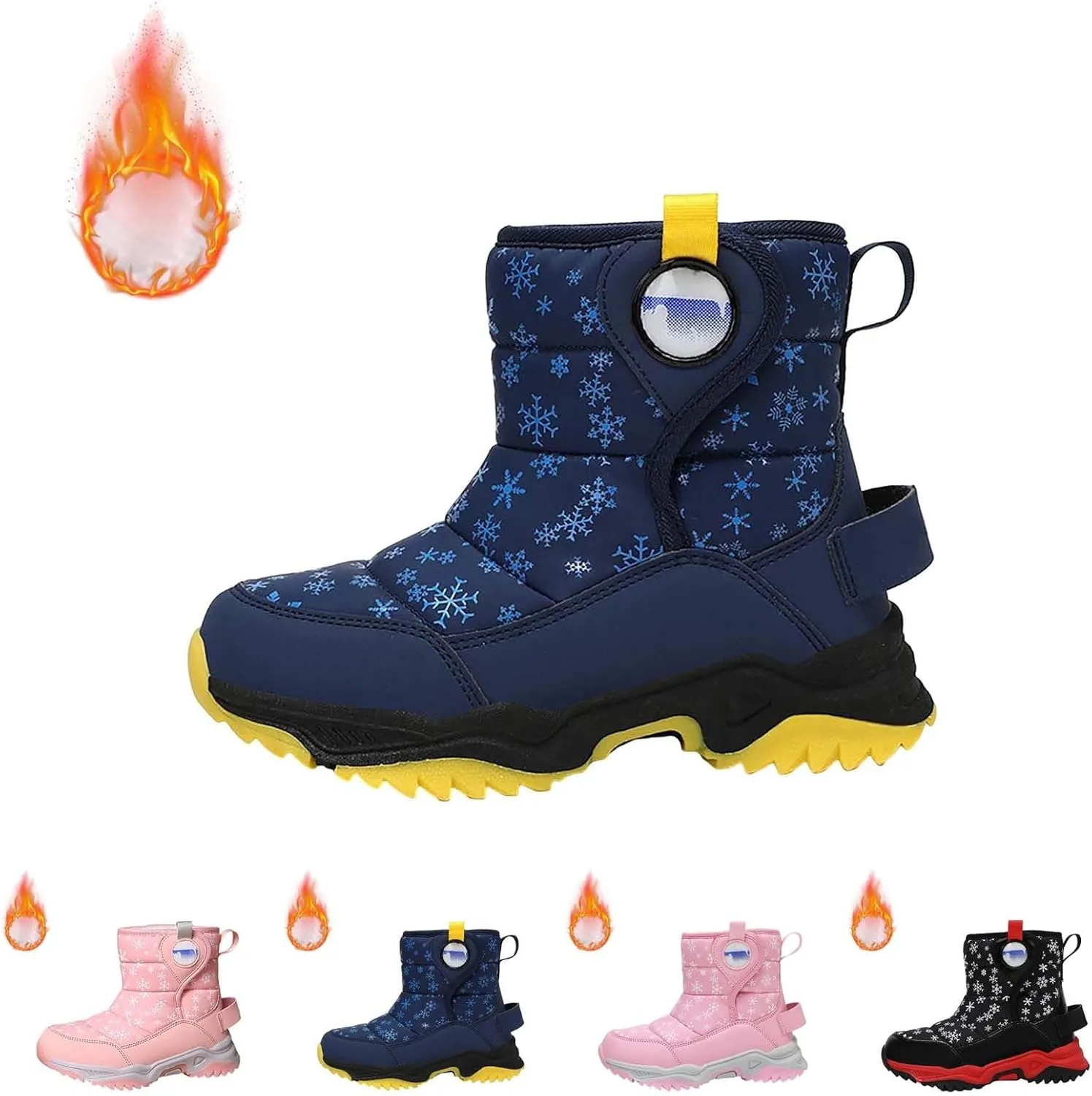 Kids Boy Girl Snow Boots Winter Outdoor Water Proof with Fr Lined Cold-Weather Mid Calf Snow Slip esistant Boots