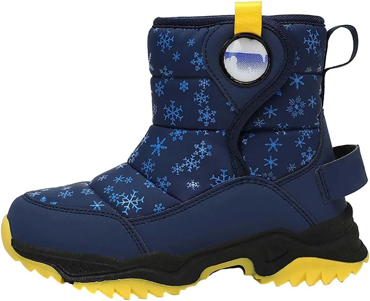 Kids Boy Girl Snow Boots Winter Outdoor Water Proof with Fr Lined Cold-Weather Mid Calf Snow Slip esistant Boots
