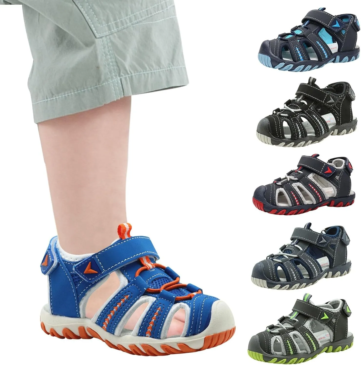 Kids Boys Closed Toe Sandals Summer Outdoor Athletic Sport Sandals Walking Hiking Hook and Loop Adjustable Shoes