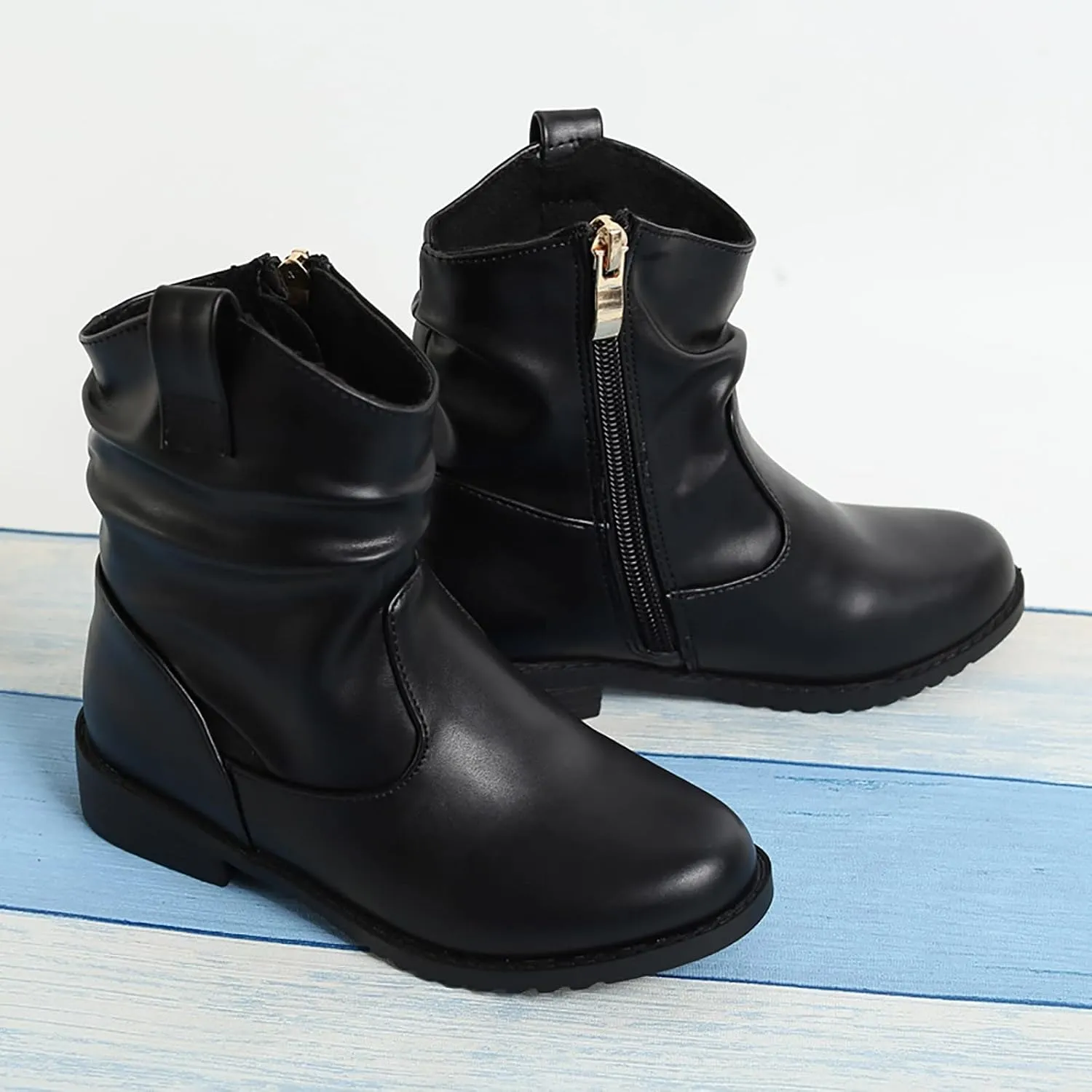 Kids Girl Ankle Boots Warm Side Zipper Boots Low Heel Booties Winter Snow Boots Non Slip Outdoor Shoes for Big Kids (Black, 10-10.5 Years)
