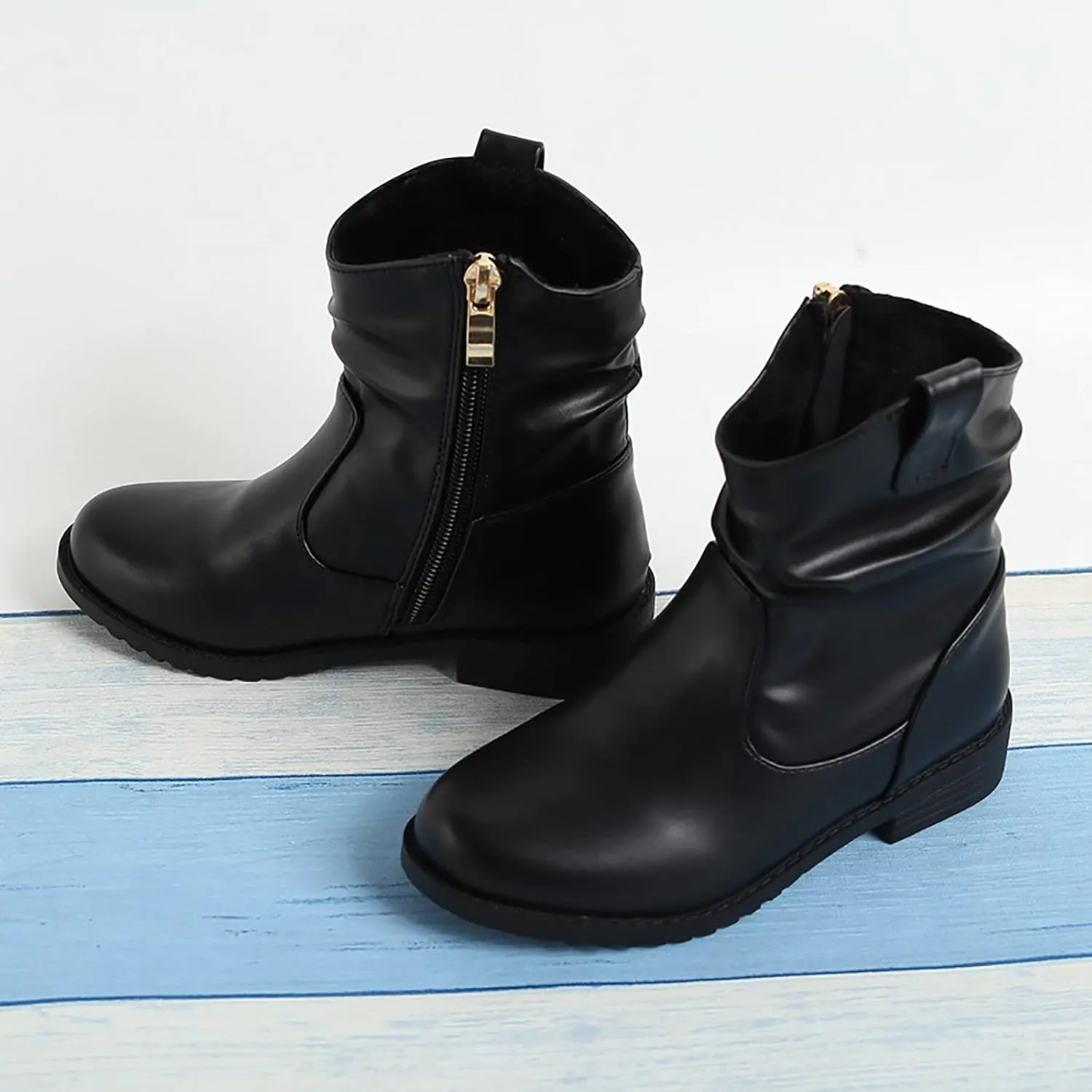 Kids Girl Ankle Boots Warm Side Zipper Boots Low Heel Booties Winter Snow Boots Non Slip Outdoor Shoes for Big Kids (Black, 10-10.5 Years)