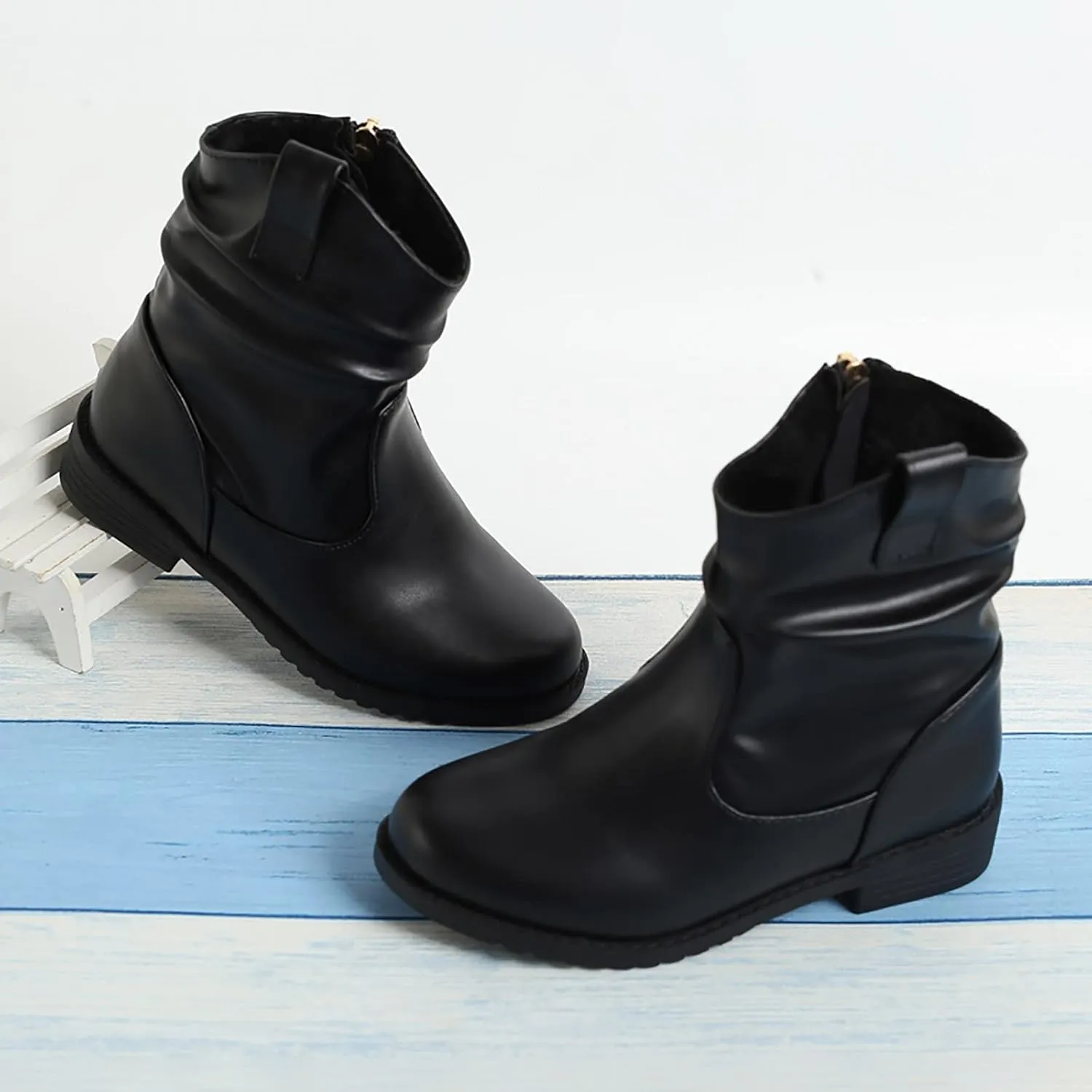 Kids Girl Ankle Boots Warm Side Zipper Boots Low Heel Booties Winter Snow Boots Non Slip Outdoor Shoes for Big Kids (Black, 10-10.5 Years)