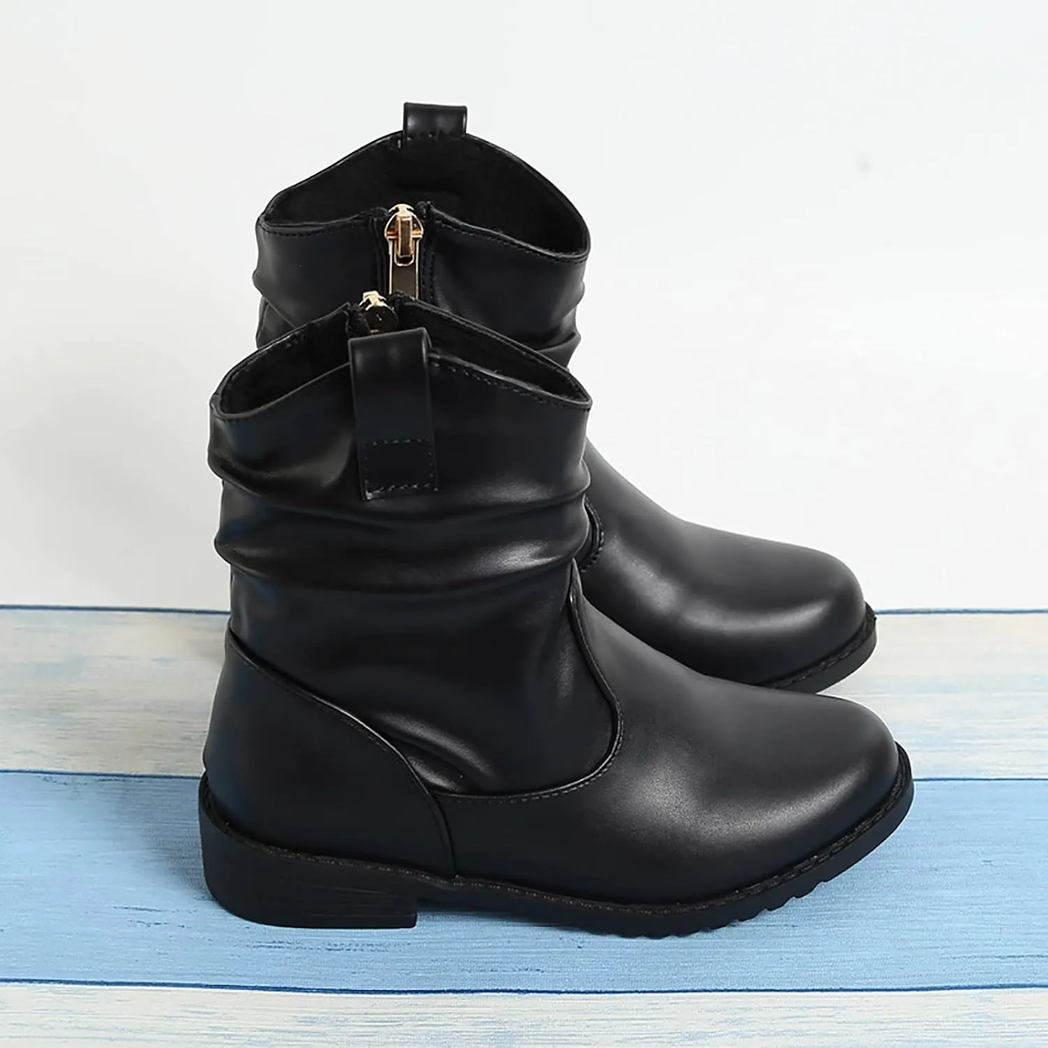 Kids Girl Ankle Boots Warm Side Zipper Boots Low Heel Booties Winter Snow Boots Non Slip Outdoor Shoes for Big Kids (Black, 10-10.5 Years)