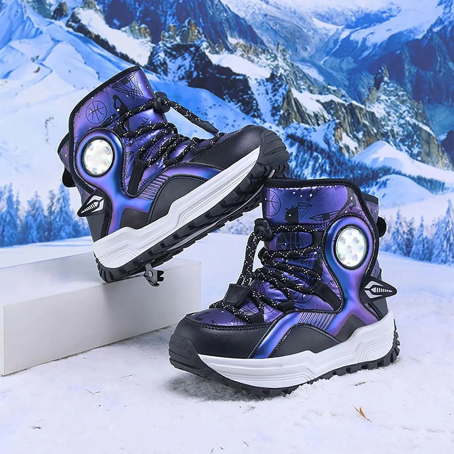 Kids Girls Thickened Warm Snow Boots Insulated Faux Fr Lined Water-esistant Non-Slip Little Sparkly Boots Girls