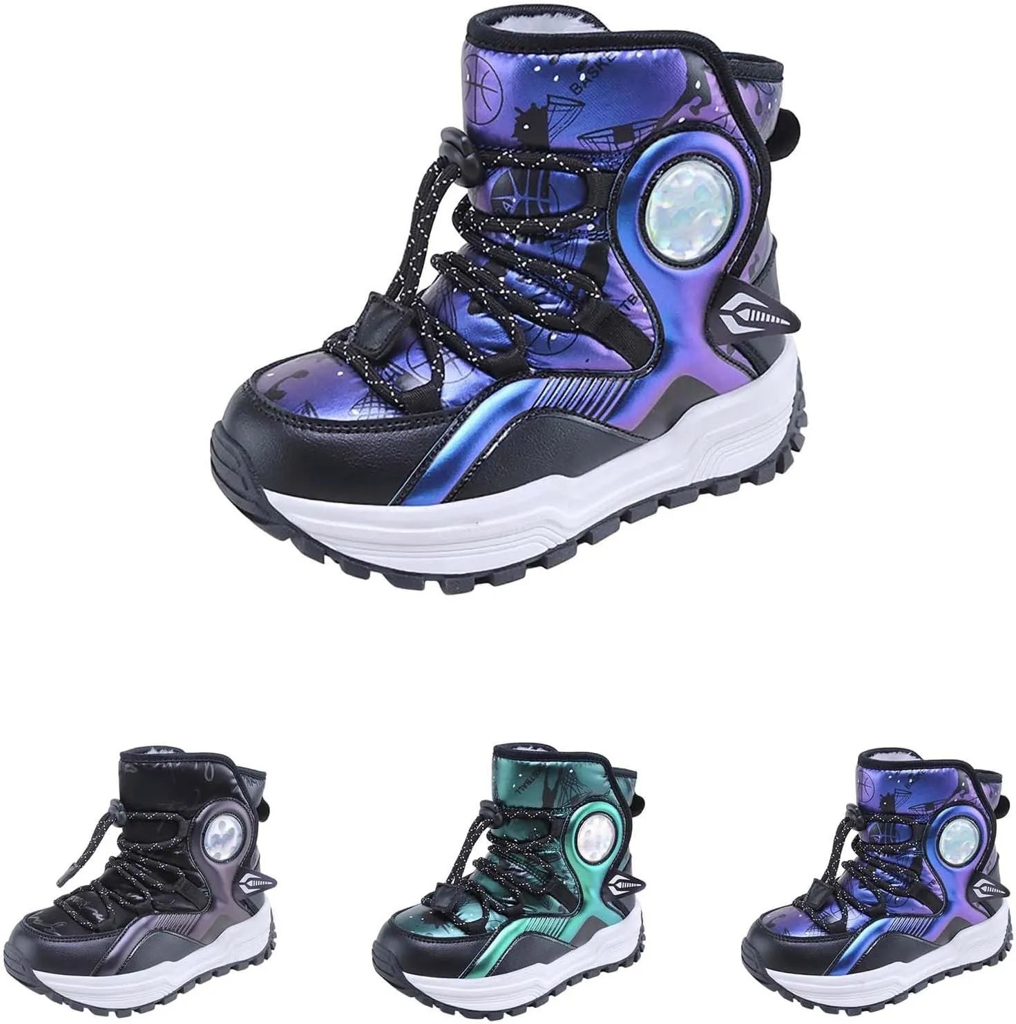 Kids Girls Thickened Warm Snow Boots Insulated Faux Fr Lined Water-esistant Non-Slip Little Sparkly Boots Girls