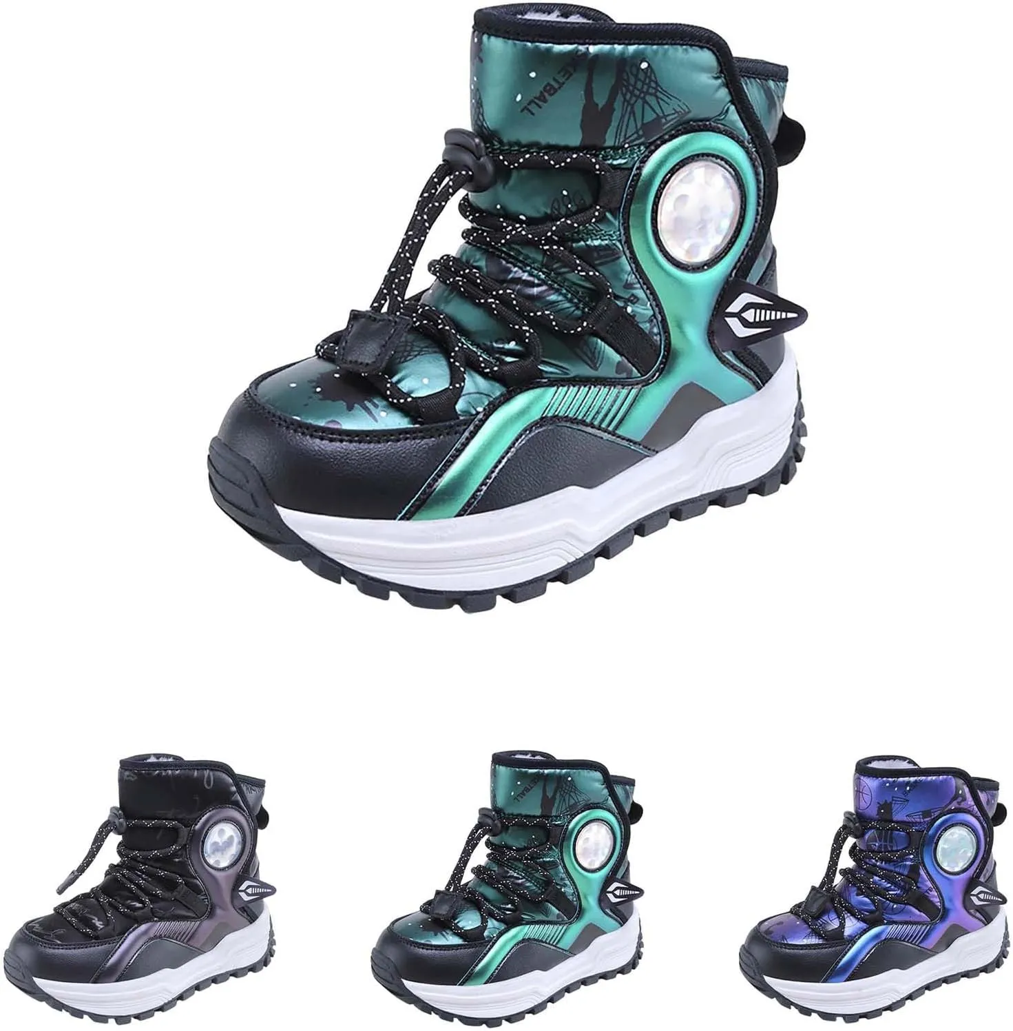 Kids Girls Thickened Warm Snow Boots Insulated Faux Fr Lined Water-esistant Non-Slip Little Sparkly Boots Girls