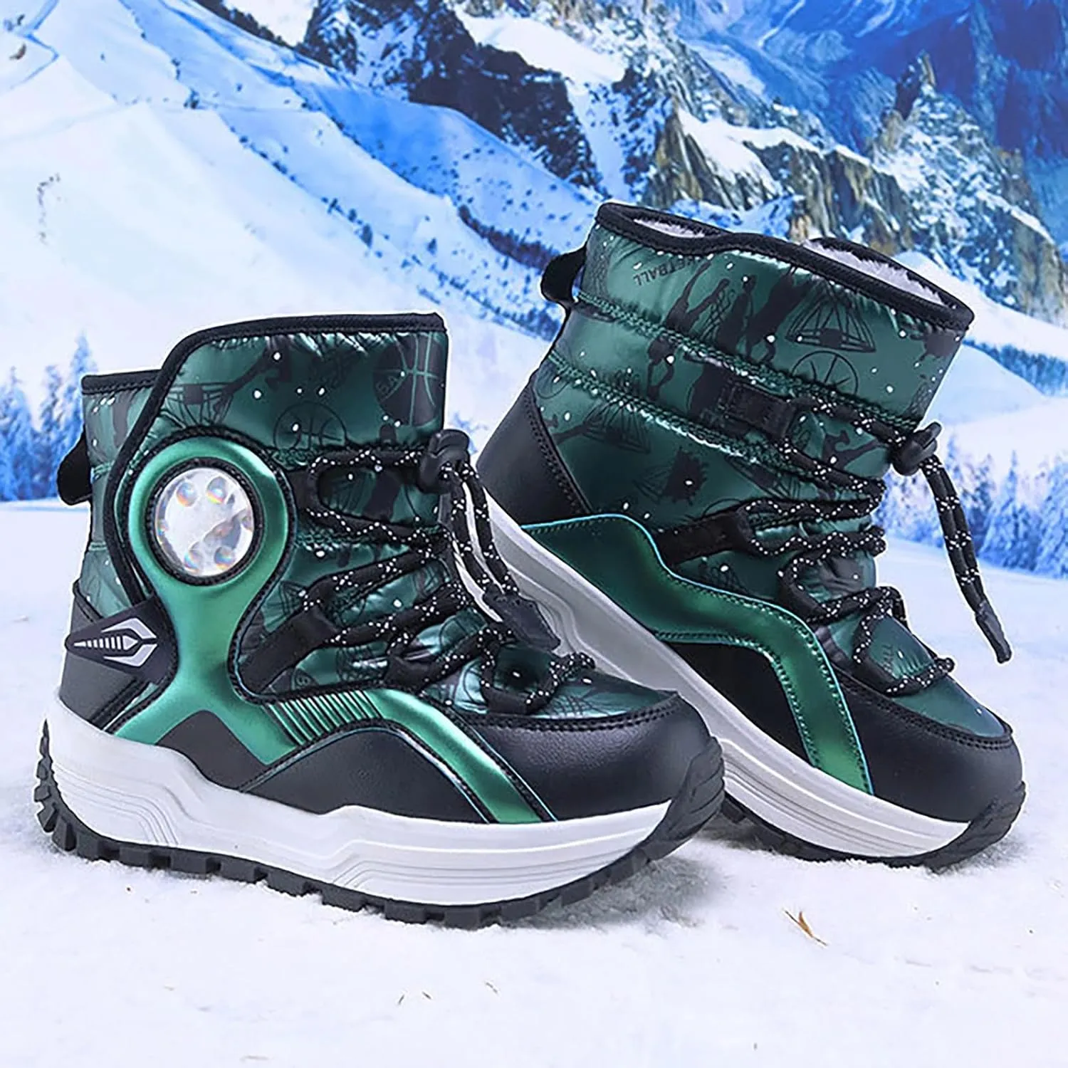 Kids Girls Thickened Warm Snow Boots Insulated Faux Fr Lined Water-esistant Non-Slip Little Sparkly Boots Girls