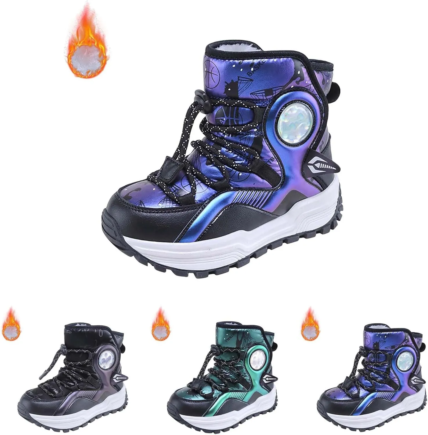 Kids Girls Thickened Warm Snow Boots Insulated Faux Fr Lined Water-esistant Non-Slip Little Sparkly Boots Girls