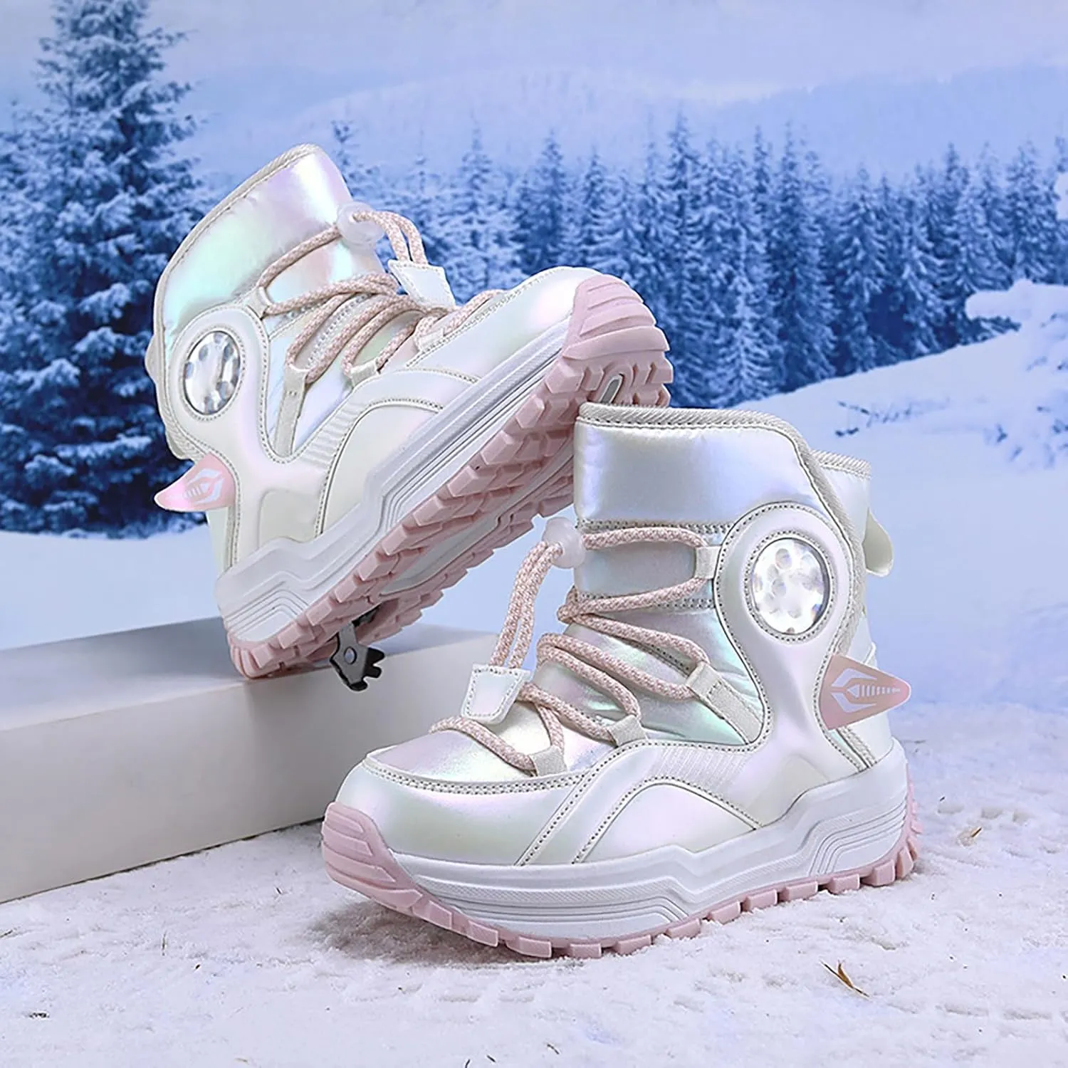 Kids Girls Thickened Warm Snow Boots Insulated Faux Fr Lined Water-esistant Non-Slip Winter Size 5 Girls Shoes