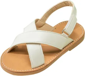 Kids Rubber Sole Flat Sandals With Strap Open Toe Slip On Shower Shoes Toddler Cute Leather Barefoot Slippers Casual
