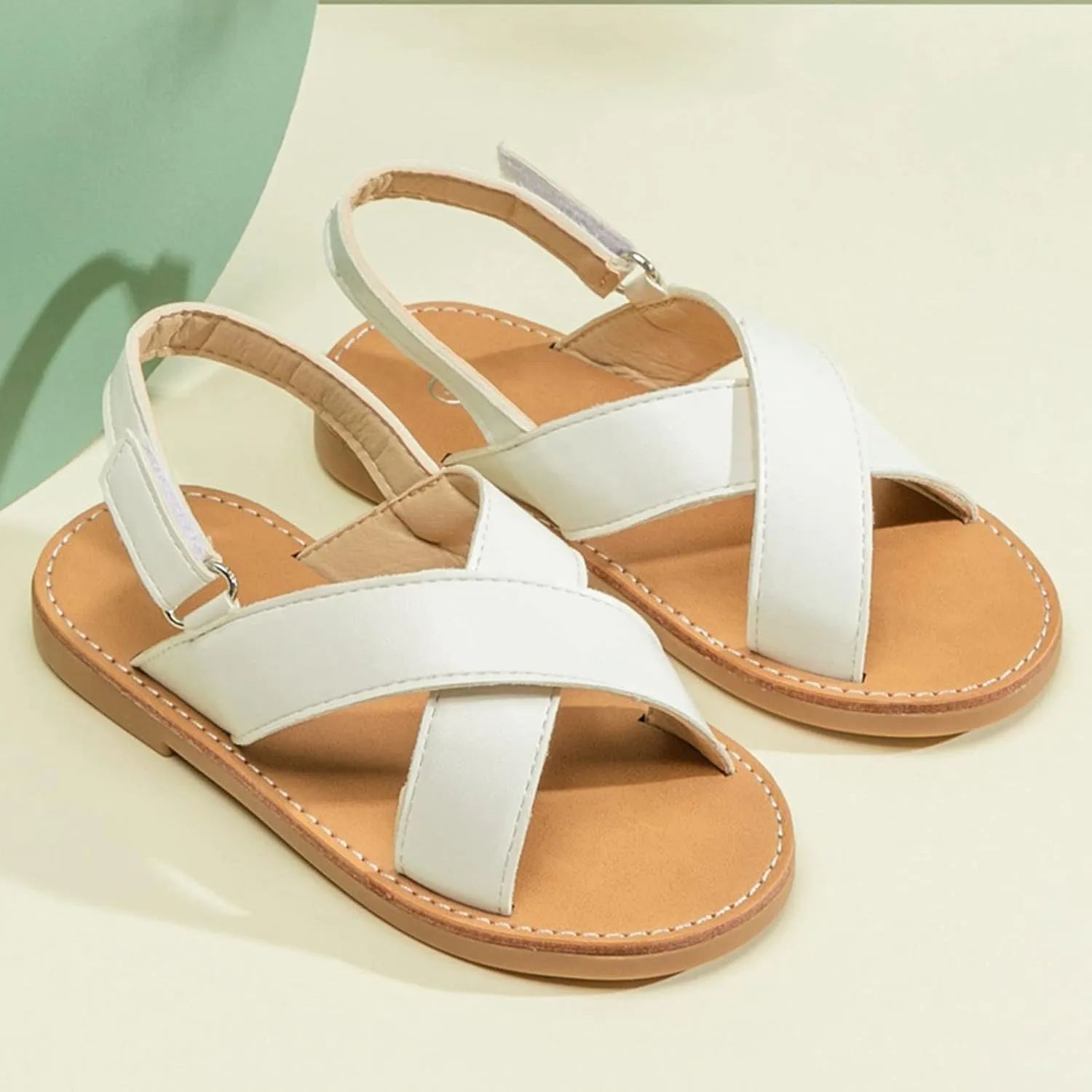 Kids Rubber Sole Flat Sandals With Strap Open Toe Slip On Shower Shoes Toddler Cute Leather Barefoot Slippers Casual