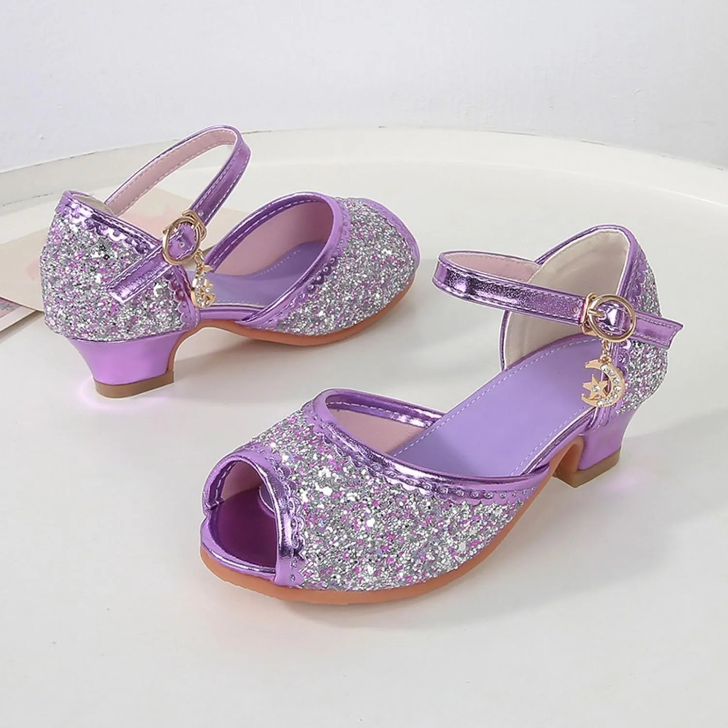 Kids Slide Sandals Girls Sandals Closed Toe Heels Wedding Party Shoes Sequins Bow For Toddler Kids Slides