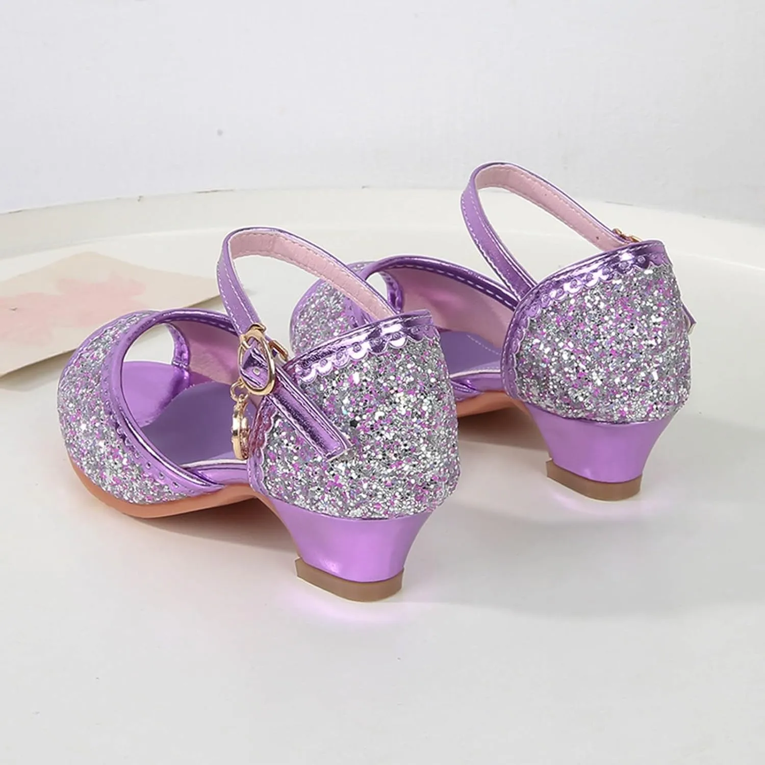 Kids Slide Sandals Girls Sandals Closed Toe Heels Wedding Party Shoes Sequins Bow For Toddler Kids Slides