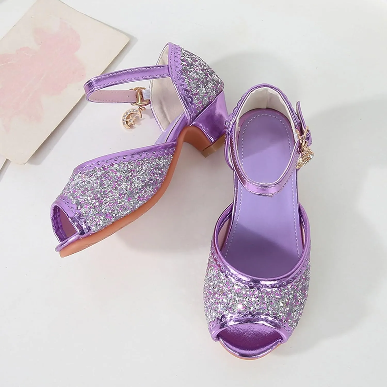 Kids Slide Sandals Girls Sandals Closed Toe Heels Wedding Party Shoes Sequins Bow For Toddler Kids Slides