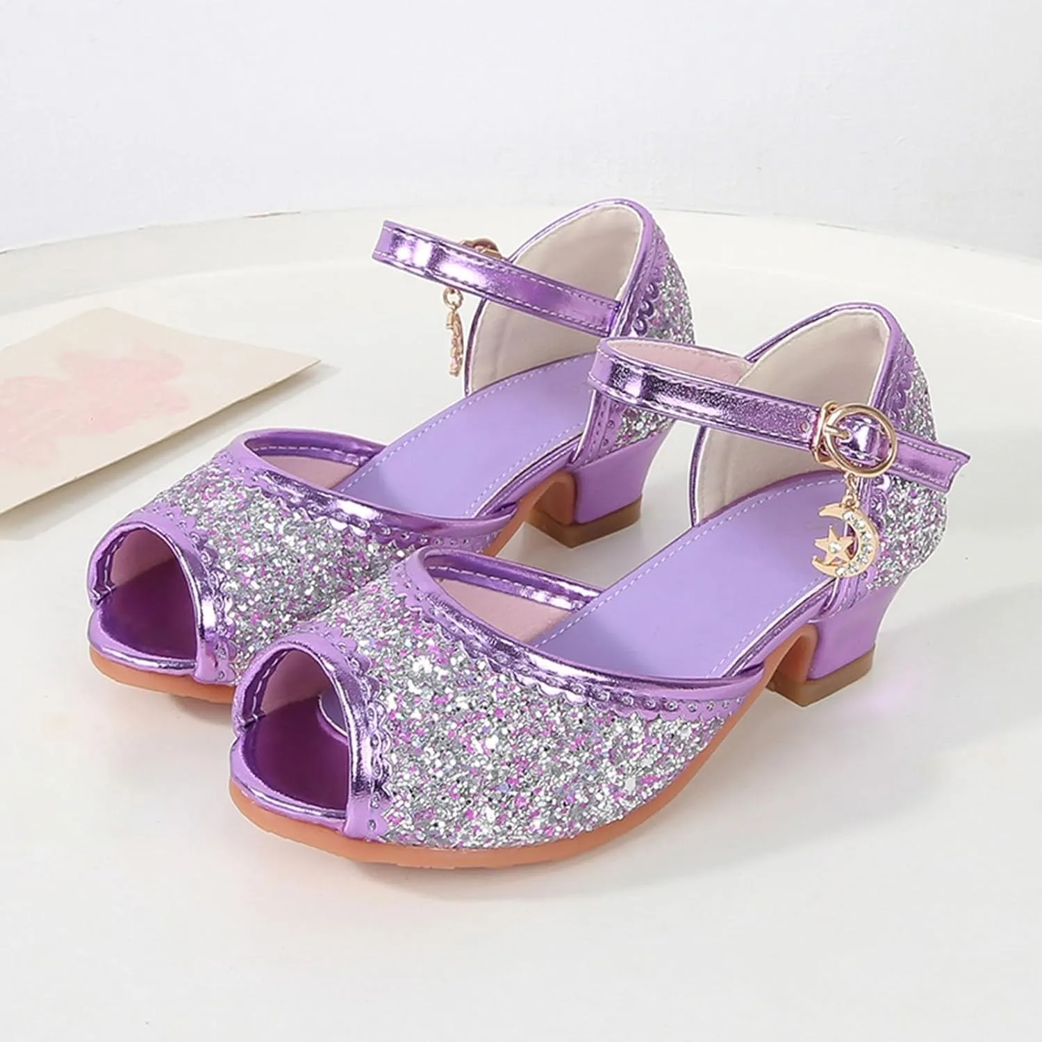 Kids Slide Sandals Girls Sandals Closed Toe Heels Wedding Party Shoes Sequins Bow For Toddler Kids Slides