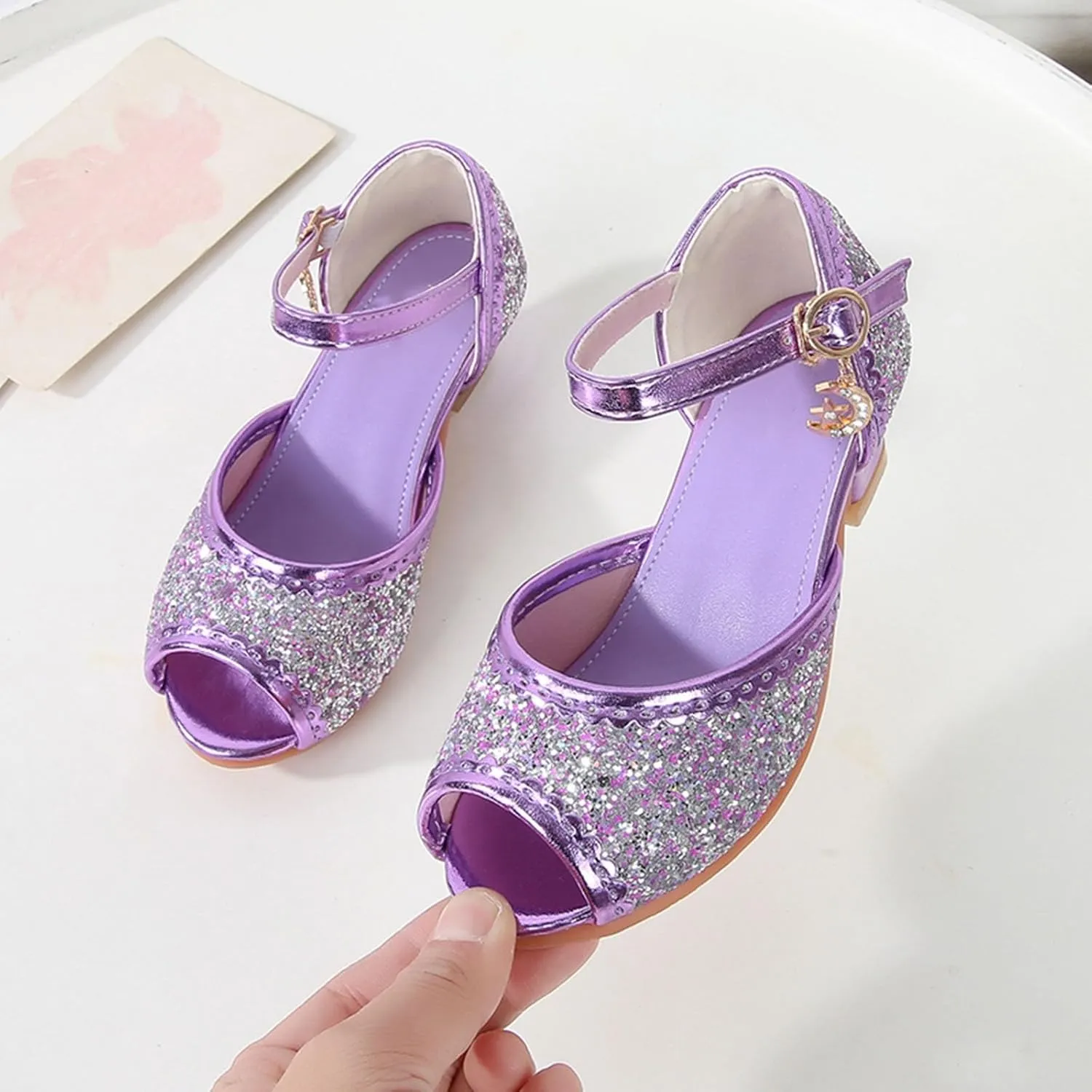 Kids Slide Sandals Girls Sandals Closed Toe Heels Wedding Party Shoes Sequins Bow For Toddler Kids Slides