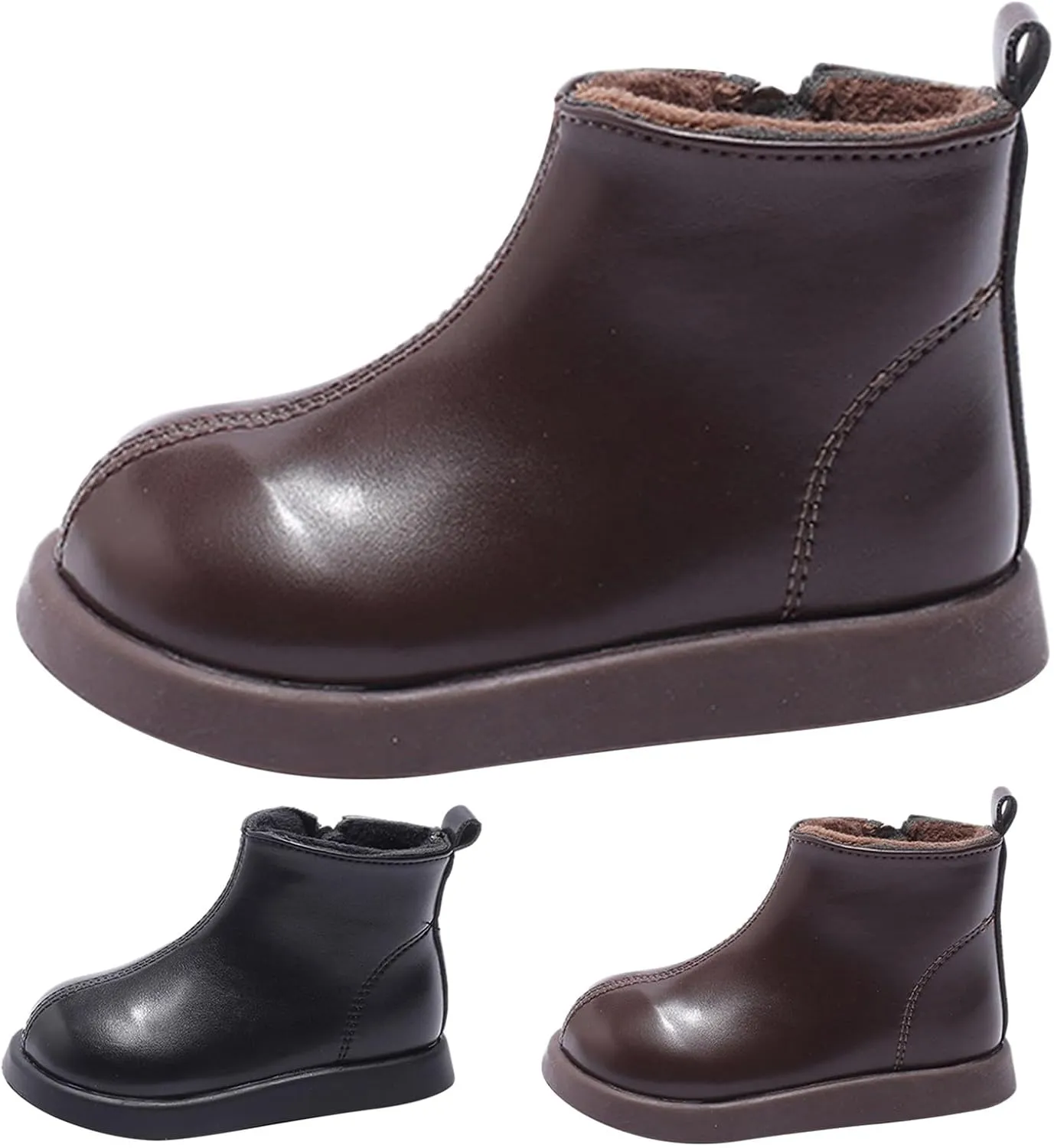 Kids Unisex Plush Ankle Boot Comfy Warm Round Toe Waterroof Solid Classic Working Shoes School Platform Booties
