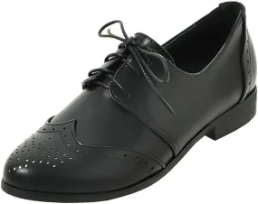 KIKIVIVI Womens Wingtip Oxford Brogue Low Heel Pumps Lace Up Round Toe Shoes