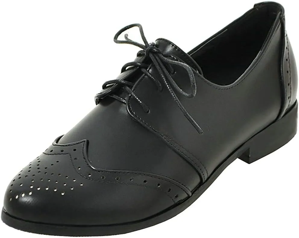 KIKIVIVI Womens Wingtip Oxford Brogue Low Heel Pumps Lace Up Round Toe Shoes