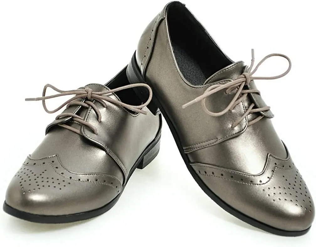 KIKIVIVI Womens Wingtip Oxford Brogue Low Heel Pumps Lace Up Round Toe Shoes