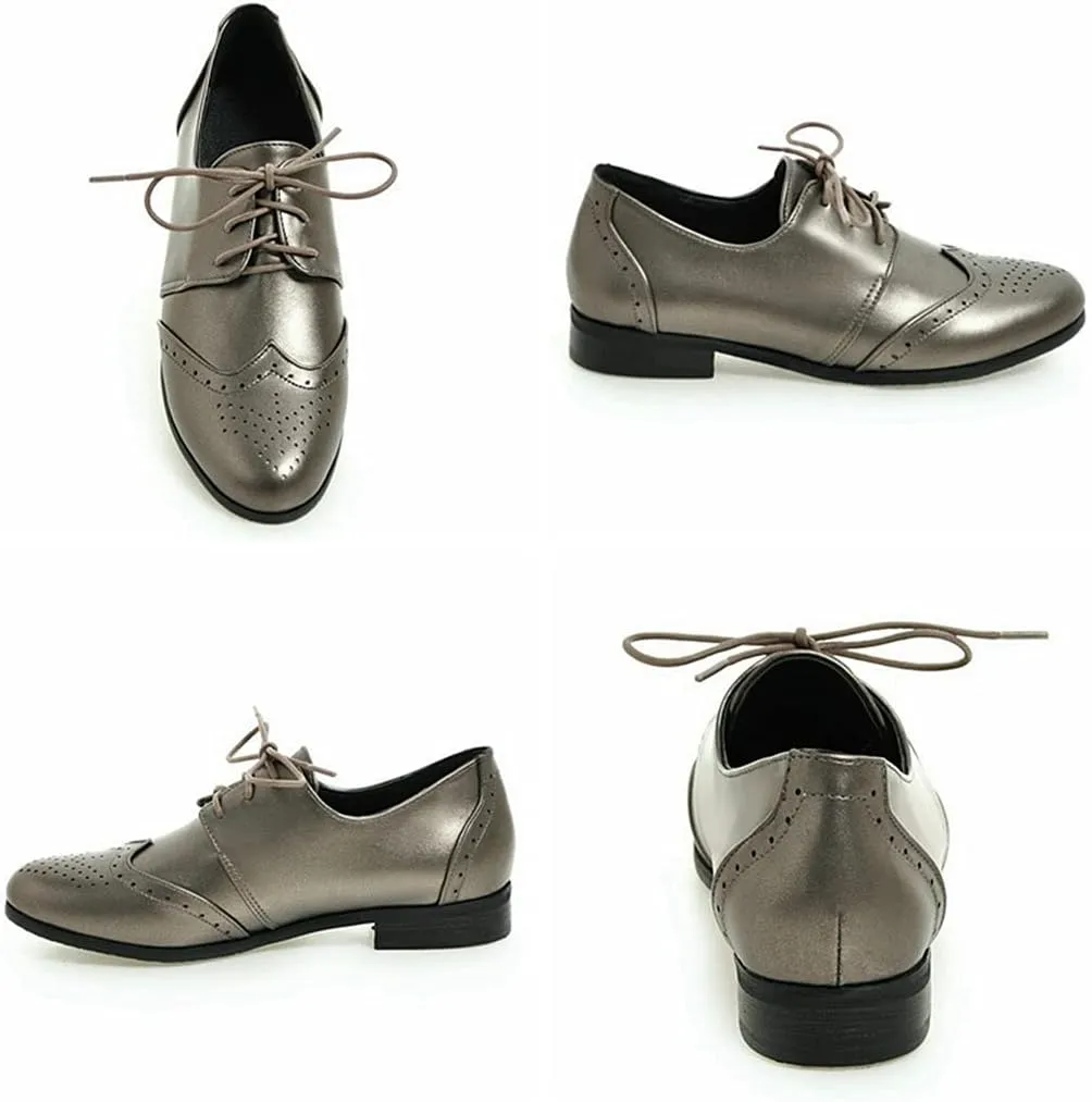 KIKIVIVI Womens Wingtip Oxford Brogue Low Heel Pumps Lace Up Round Toe Shoes