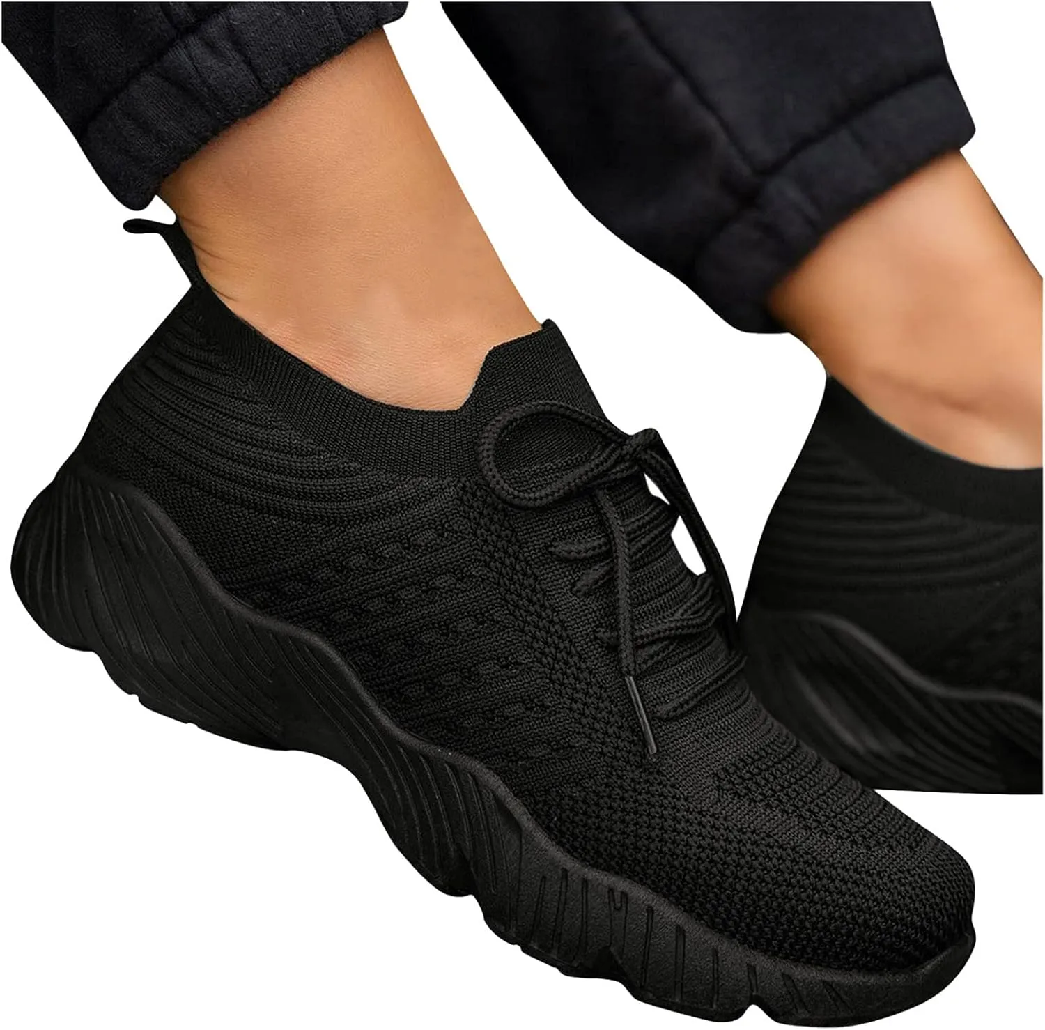 Lace-up Large Women's Size Flying Platform Fashion Solid Knitted Color Women's Sprint Star Fashion Sneakers