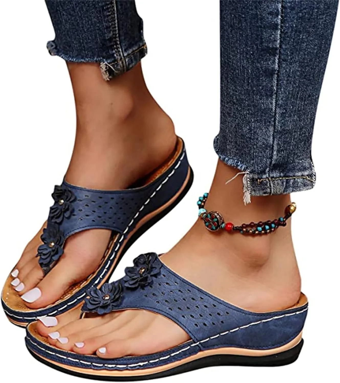 Lausiuoe Womens Comfy Orthotic Sandals,Womens Slides Sandals Slip On Slippers Orthopedic Flip Flops With Arch Support